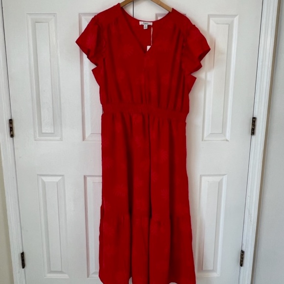 NWT C By One Womens Tiered Maxi Dress Orange 1X - Picture 2 of 9